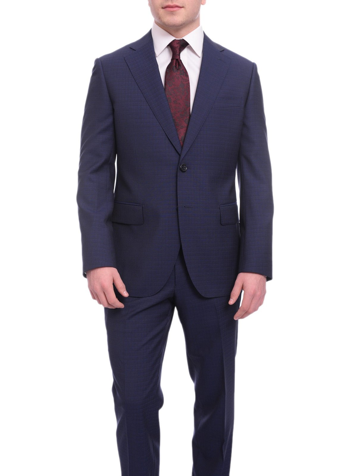 Napoli TWO PIECE SUITS Napoli Slim Fit Blue Subtle Check Two Button Half Canvassed Reda Wool Suit