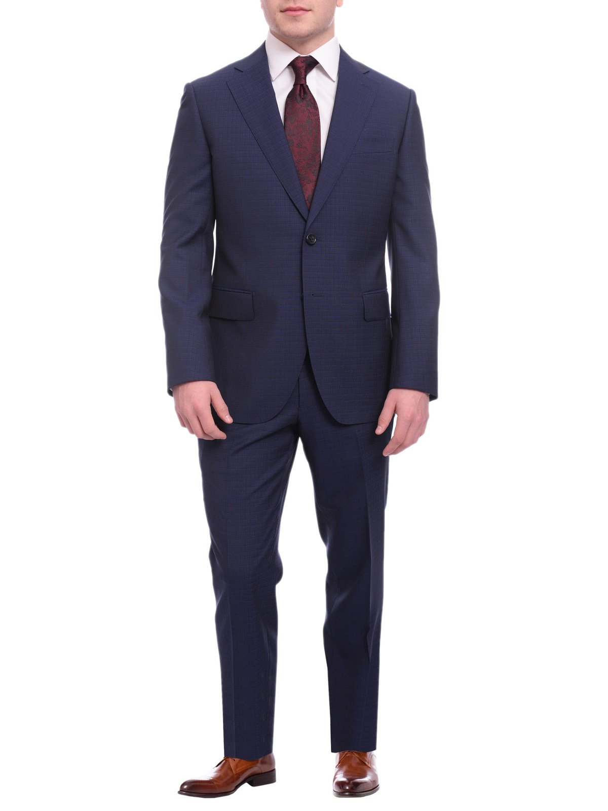Napoli TWO PIECE SUITS Napoli Slim Fit Blue Subtle Check Two Button Half Canvassed Reda Wool Suit