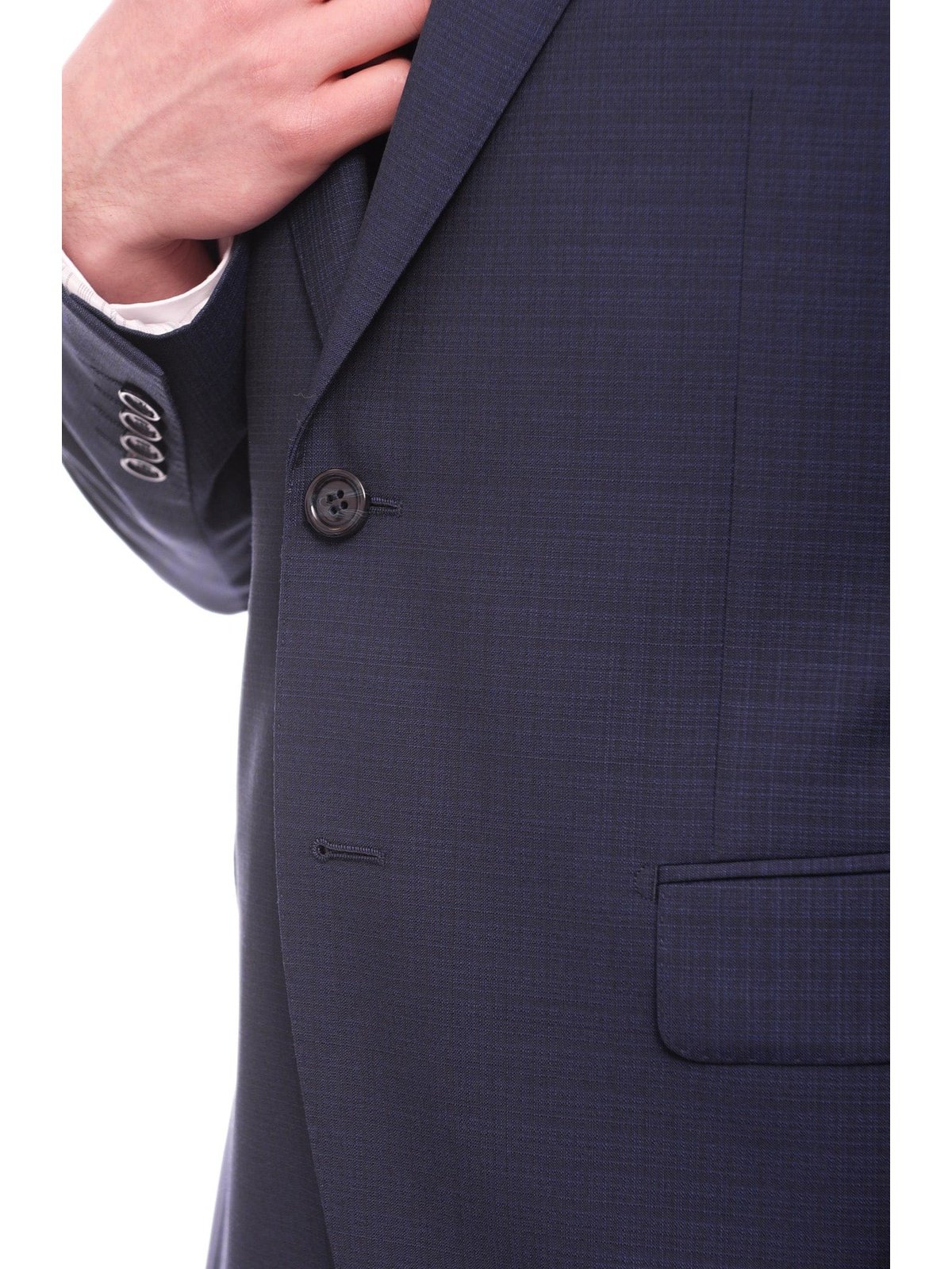 Napoli TWO PIECE SUITS Napoli Slim Fit Blue Subtle Check Two Button Half Canvassed Reda Wool Suit