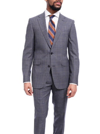 Thumbnail for Napoli TWO PIECE SUITS Napoli Slim Fit Blue Textured Subtle Brown Plaid Half Canvassed Wool Suit