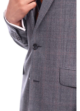 Napoli TWO PIECE SUITS Napoli Slim Fit Blue Textured Subtle Brown Plaid Half Canvassed Wool Suit