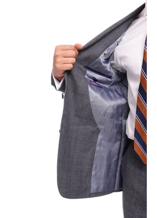 Napoli TWO PIECE SUITS Napoli Slim Fit Blue Textured Subtle Brown Plaid Half Canvassed Wool Suit