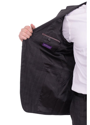 Napoli TWO PIECE SUITS Napoli Slim Fit Charcoal Gray Plaid Half Canvassed Super 150's Wool Suit