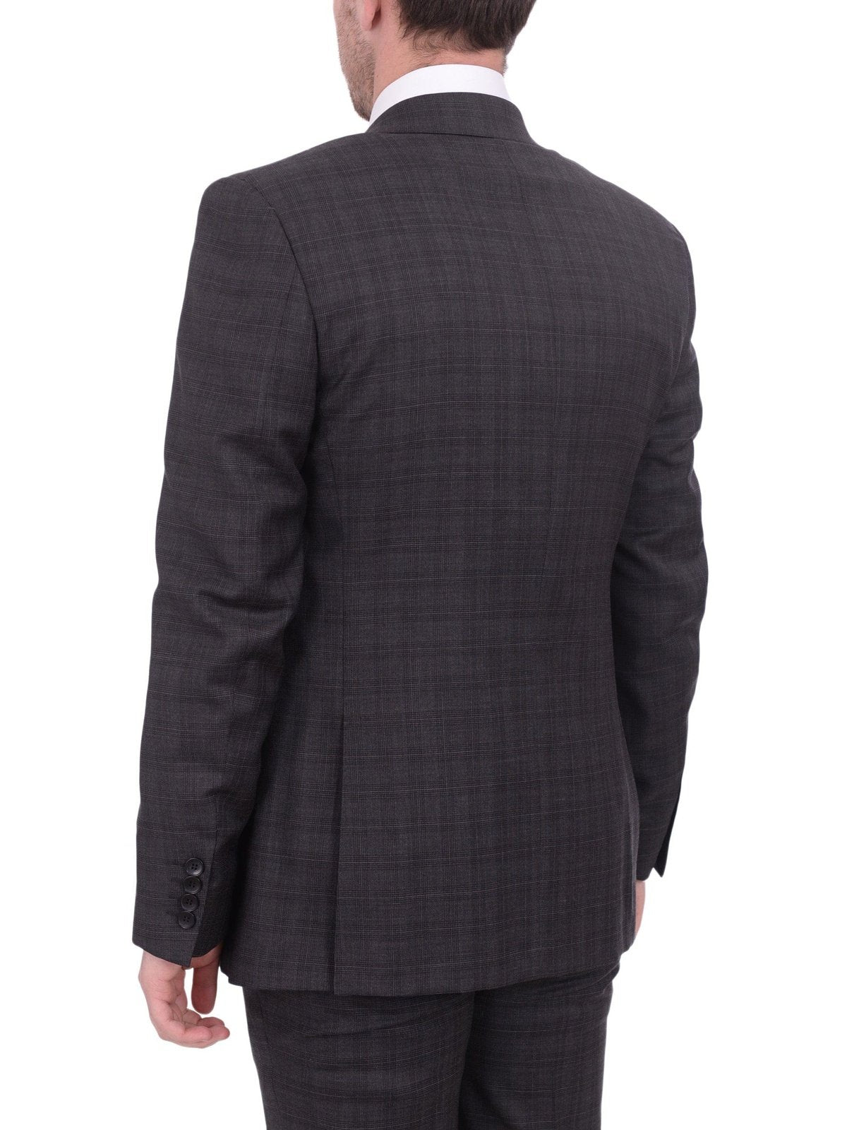 Napoli TWO PIECE SUITS Napoli Slim Fit Charcoal Gray Plaid Half Canvassed Super 150's Wool Suit