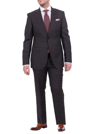 Napoli TWO PIECE SUITS Napoli Slim Fit Charcoal Gray Plaid Half Canvassed Super 150's Wool Suit