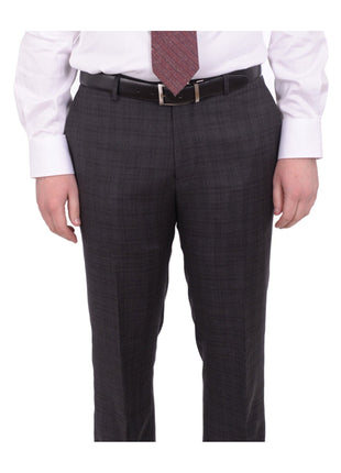 Napoli TWO PIECE SUITS Napoli Slim Fit Charcoal Gray Plaid Half Canvassed Super 150's Wool Suit