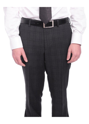 Napoli TWO PIECE SUITS Napoli Slim Fit Charcoal Gray & Purple Plaid Half Canvassed Super 150s Wool Suit