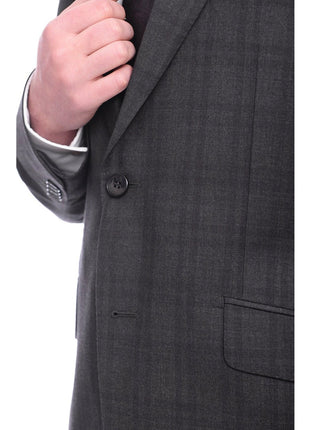 Napoli TWO PIECE SUITS Napoli Slim Fit Charcoal Gray & Purple Plaid Half Canvassed Super 150s Wool Suit