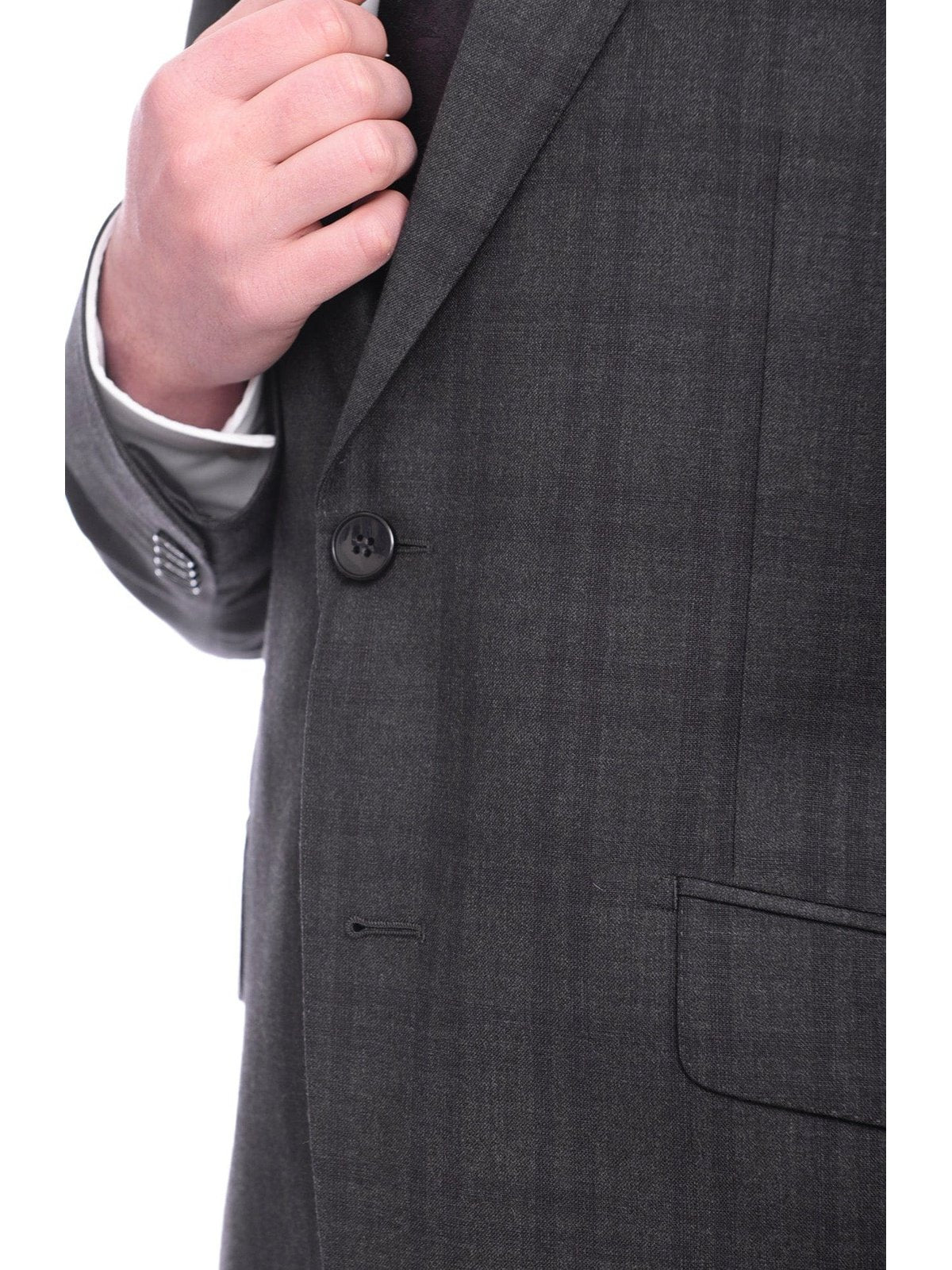 Napoli TWO PIECE SUITS Napoli Slim Fit Charcoal Gray &amp; Purple Plaid Half Canvassed Super 150s Wool Suit