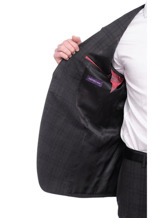 Napoli TWO PIECE SUITS Napoli Slim Fit Charcoal Gray & Purple Plaid Half Canvassed Super 150s Wool Suit