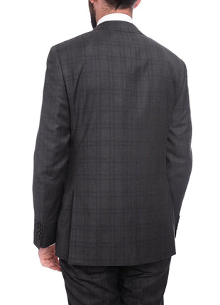 Napoli TWO PIECE SUITS Napoli Slim Fit Charcoal Gray & Purple Plaid Half Canvassed Super 150s Wool Suit