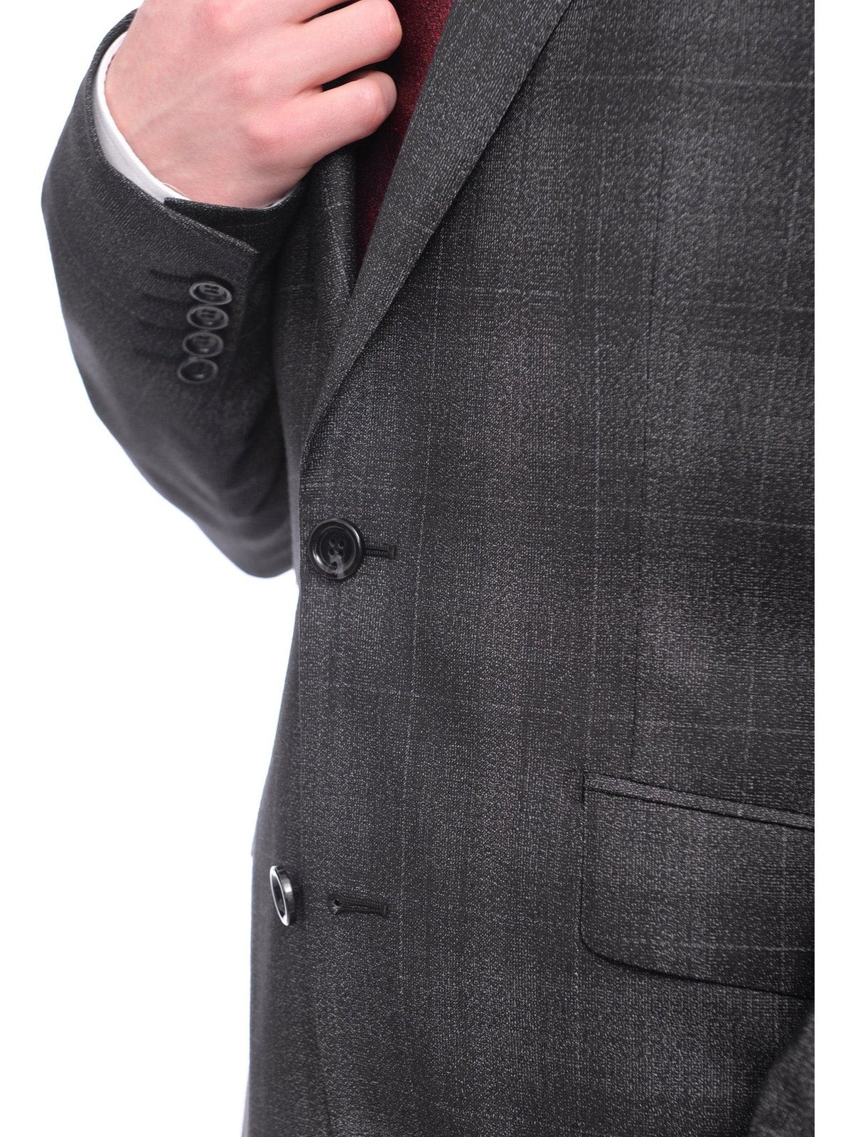 Napoli TWO PIECE SUITS Napoli Slim Fit Charcoal Gray Windowpane Plaid Half Canvassed Wool Suit