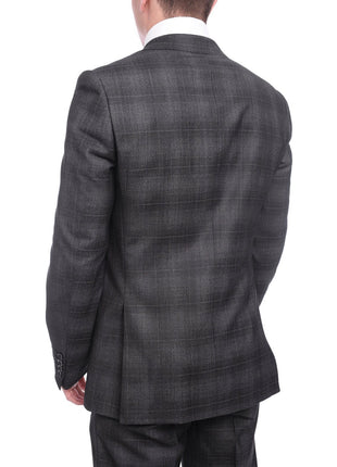 Napoli TWO PIECE SUITS Napoli Slim Fit Charcoal Gray Windowpane Plaid Half Canvassed Wool Suit