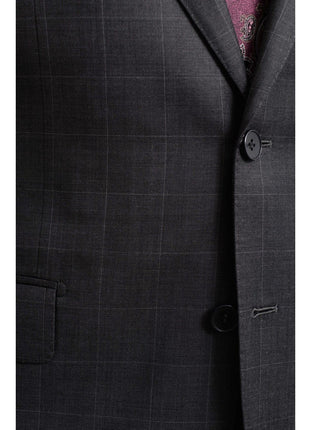 Napoli TWO PIECE SUITS Napoli Slim Fit Charcoal Gray Windowpane Two Button Half Canvassed Wool Suit
