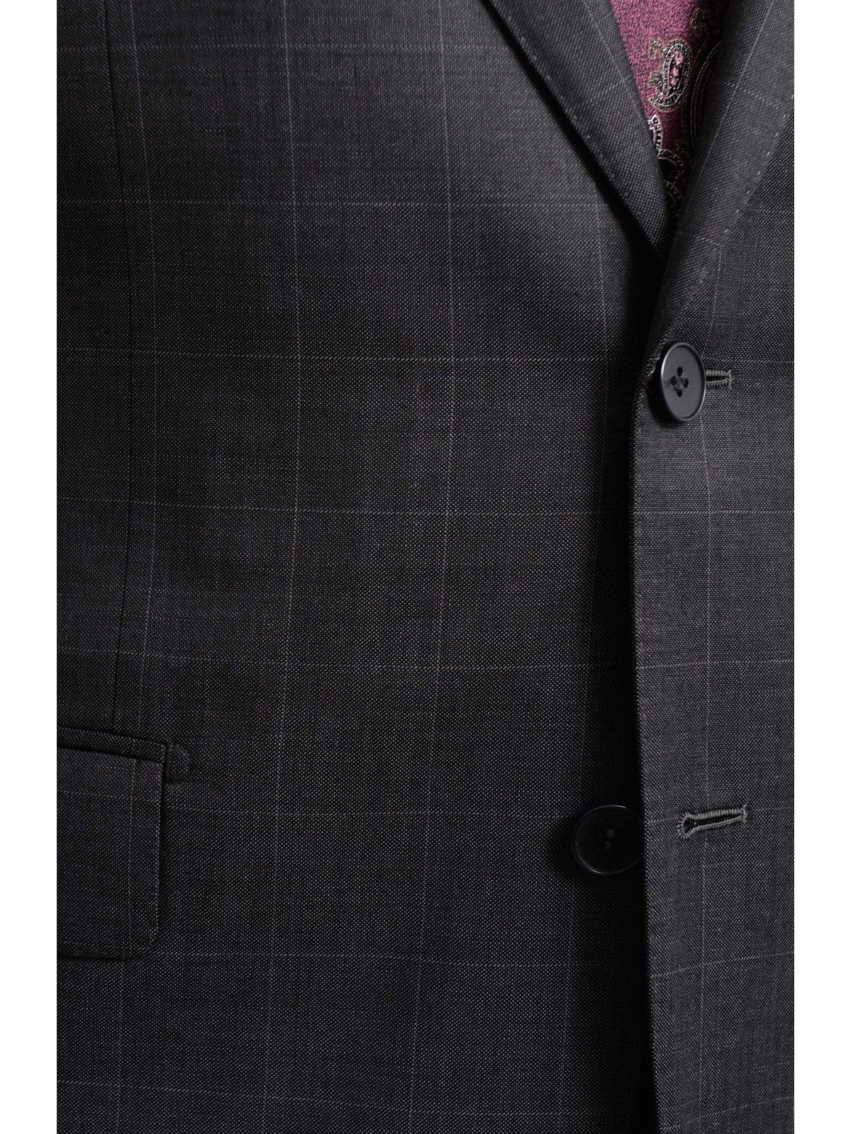Napoli TWO PIECE SUITS Napoli Slim Fit Charcoal Gray Windowpane Two Button Half Canvassed Wool Suit
