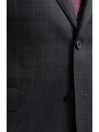 Thumbnail for Napoli TWO PIECE SUITS Napoli Slim Fit Charcoal Gray Windowpane Two Button Half Canvassed Wool Suit
