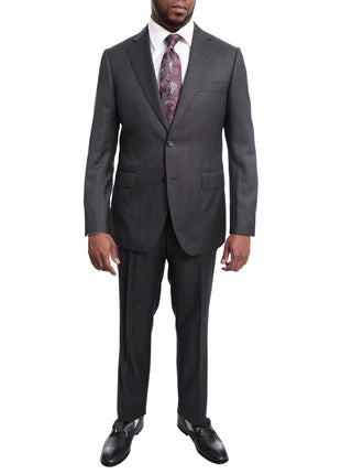 Napoli TWO PIECE SUITS Napoli Slim Fit Charcoal Gray Windowpane Two Button Half Canvassed Wool Suit