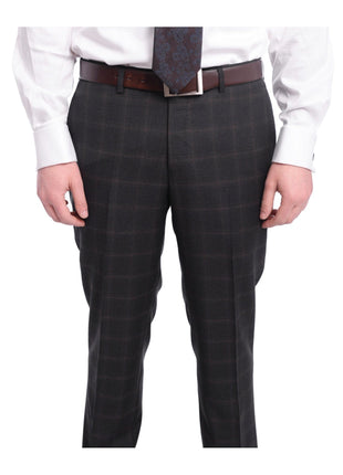 Napoli TWO PIECE SUITS Napoli Slim Fit Charcoal Gray With Brown Plaid Half Canvassed Wool Suit