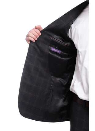 Napoli TWO PIECE SUITS Napoli Slim Fit Charcoal Gray With Brown Plaid Half Canvassed Wool Suit