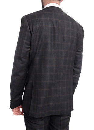 Napoli TWO PIECE SUITS Napoli Slim Fit Charcoal Gray With Brown Plaid Half Canvassed Wool Suit