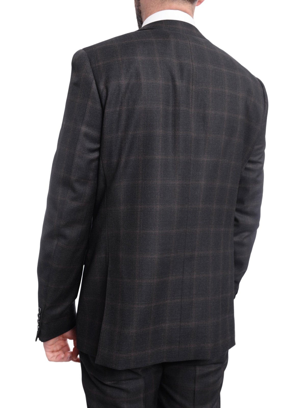 Napoli TWO PIECE SUITS Napoli Slim Fit Charcoal Gray With Brown Plaid Half Canvassed Wool Suit