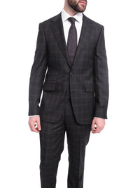 Thumbnail for Napoli TWO PIECE SUITS Napoli Slim Fit Charcoal Gray With Brown Plaid Half Canvassed Wool Suit