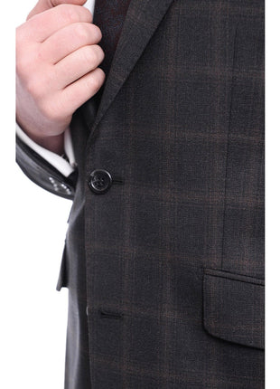 Napoli TWO PIECE SUITS Napoli Slim Fit Charcoal Gray With Brown Plaid Half Canvassed Wool Suit