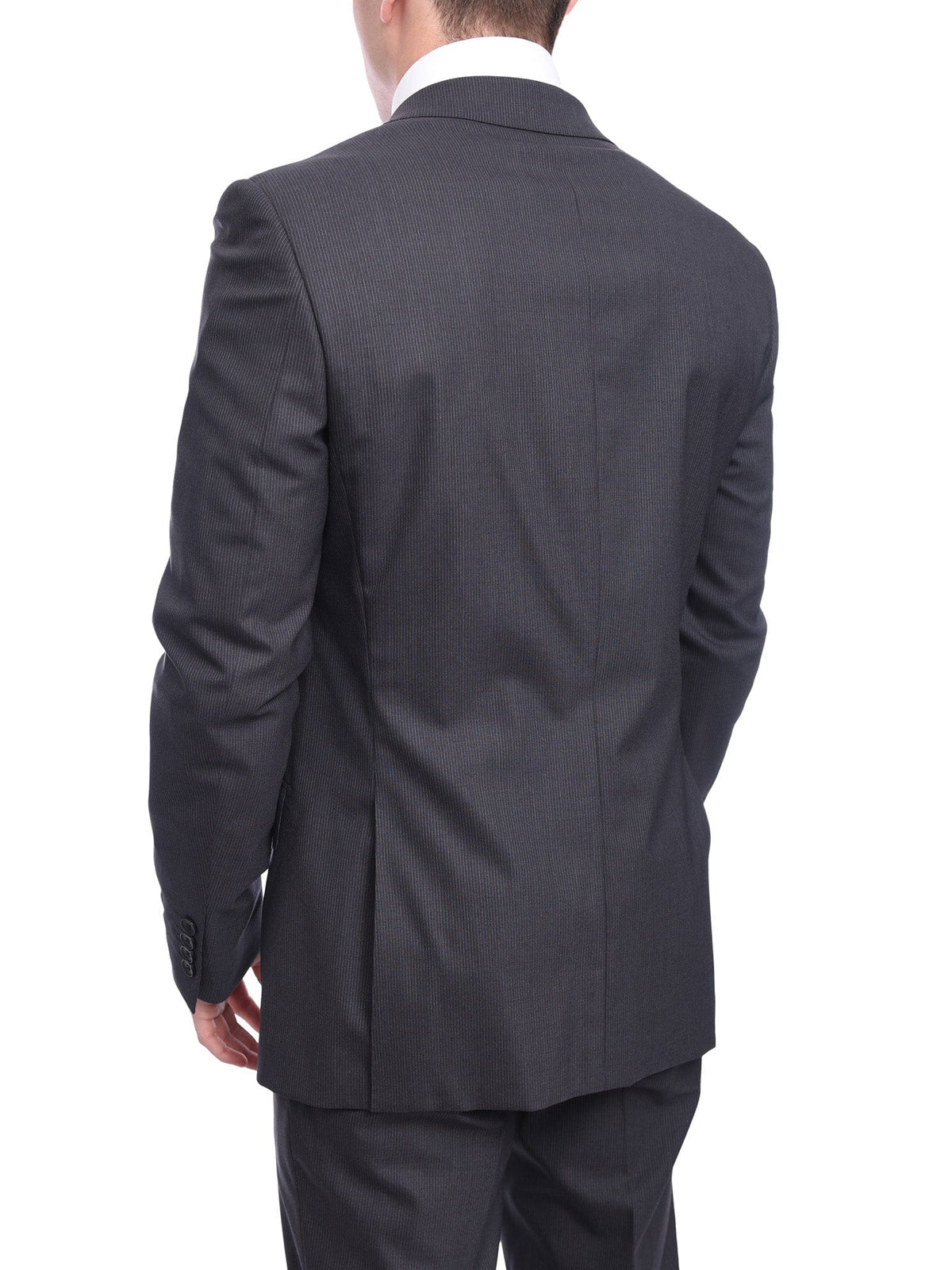 Napoli TWO PIECE SUITS Napoli Slim Fit Gray Pinstripe Two Button Wool Suit With Wide Peak Lapels
