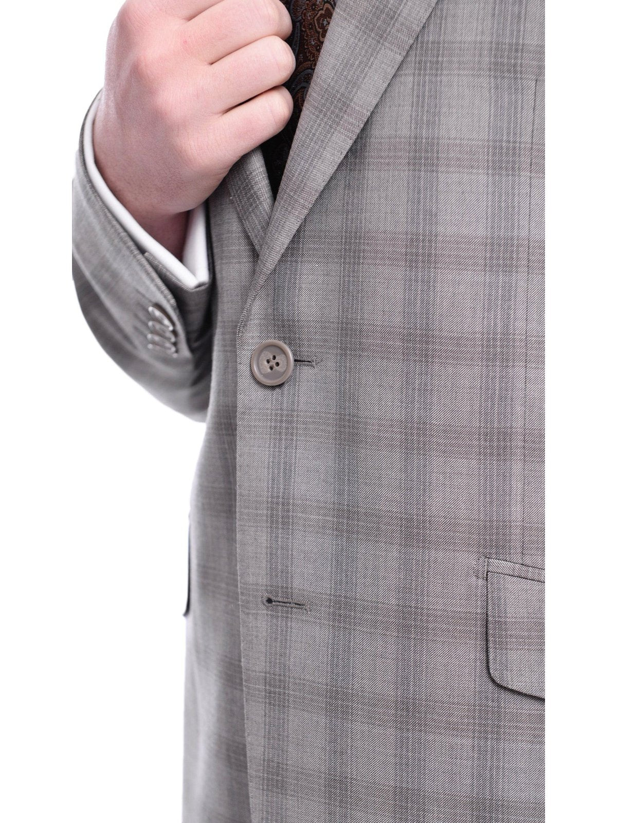 Napoli TWO PIECE SUITS Napoli Slim Fit Gray Plaid Windowpane Half Canvassed Tallia Deflino Wool Suit