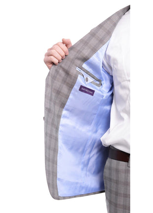 Napoli TWO PIECE SUITS Napoli Slim Fit Gray Plaid Windowpane Half Canvassed Tallia Deflino Wool Suit