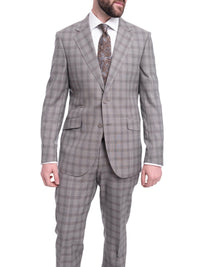 Thumbnail for Napoli TWO PIECE SUITS Napoli Slim Fit Gray Plaid Windowpane Half Canvassed Tallia Deflino Wool Suit
