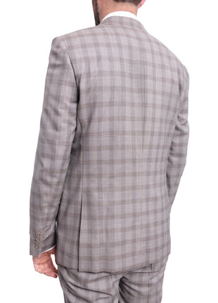Napoli TWO PIECE SUITS Napoli Slim Fit Gray Plaid Windowpane Half Canvassed Tallia Deflino Wool Suit