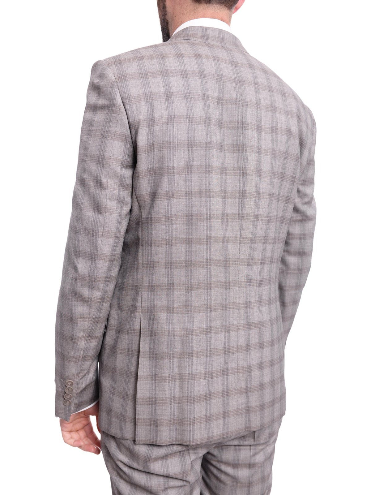 Napoli TWO PIECE SUITS Napoli Slim Fit Gray Plaid Windowpane Half Canvassed Tallia Deflino Wool Suit