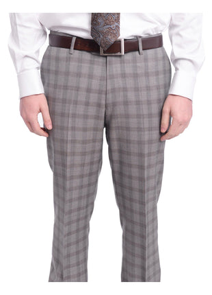 Napoli TWO PIECE SUITS Napoli Slim Fit Gray Plaid Windowpane Half Canvassed Tallia Deflino Wool Suit