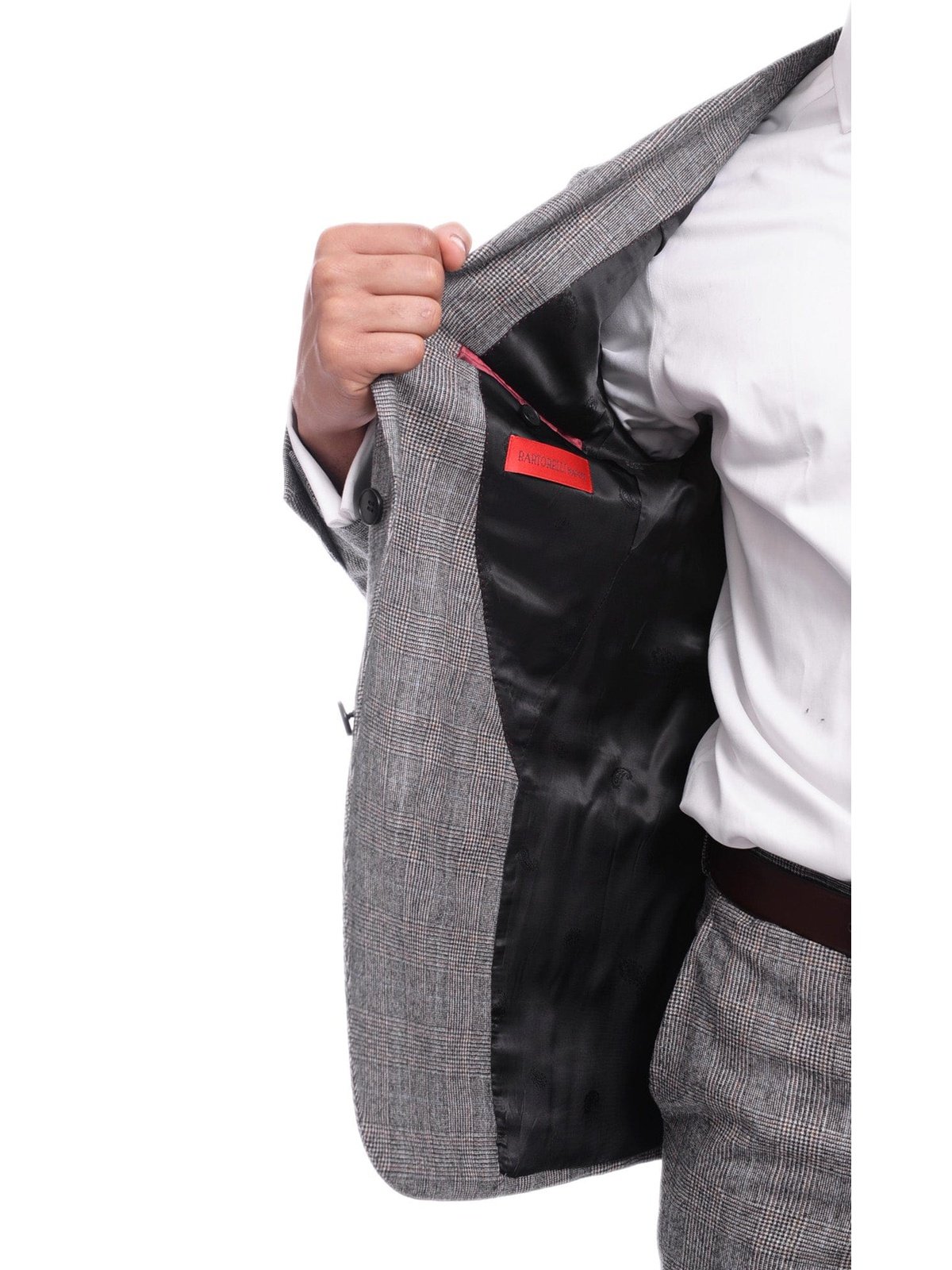 Napoli TWO PIECE SUITS Napoli Slim Fit Gray &amp; Subtle Brown Glen Plaid Half Canvassed Cashmere Wool Suit