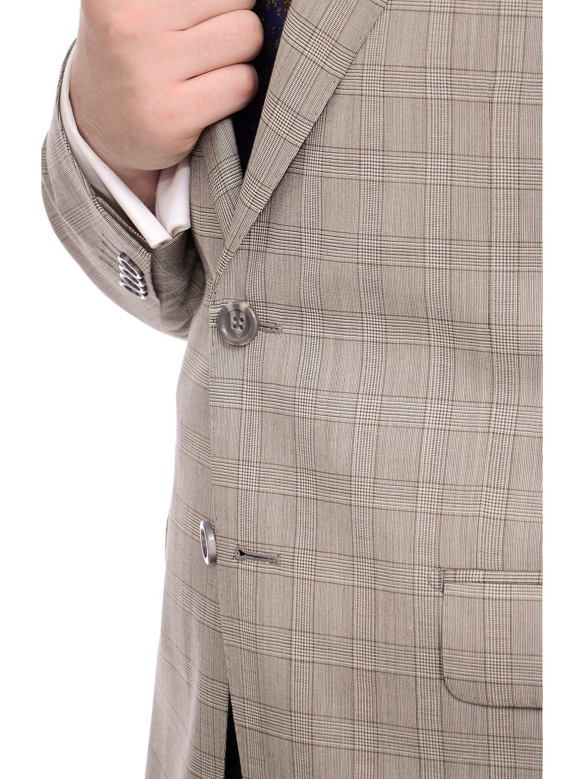 Napoli TWO PIECE SUITS Napoli Slim Fit Light Brown Glen Plaid Half Canvassed Marzotto Wool Suit