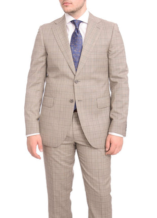 Napoli TWO PIECE SUITS Napoli Slim Fit Light Brown Glen Plaid Half Canvassed Marzotto Wool Suit