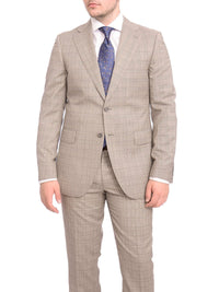 Thumbnail for Napoli TWO PIECE SUITS Napoli Slim Fit Light Brown Glen Plaid Half Canvassed Marzotto Wool Suit