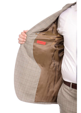 Napoli TWO PIECE SUITS Napoli Slim Fit Light Brown Glen Plaid Half Canvassed Marzotto Wool Suit