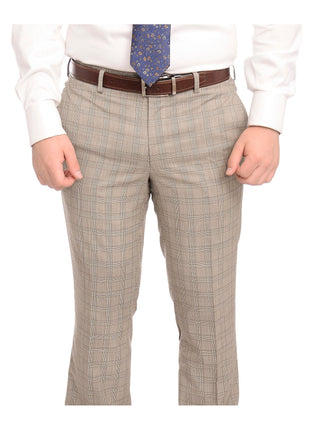 Napoli TWO PIECE SUITS Napoli Slim Fit Light Brown Glen Plaid Half Canvassed Marzotto Wool Suit
