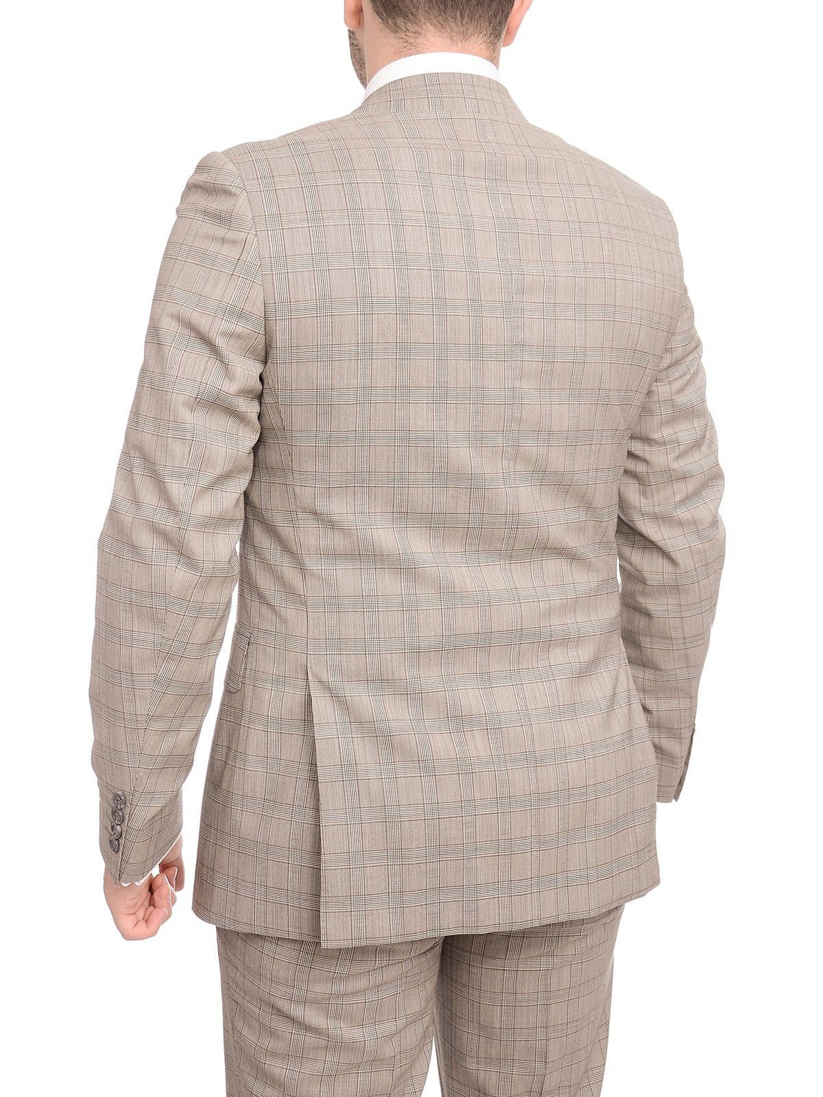 Napoli TWO PIECE SUITS Napoli Slim Fit Light Brown Glen Plaid Half Canvassed Marzotto Wool Suit