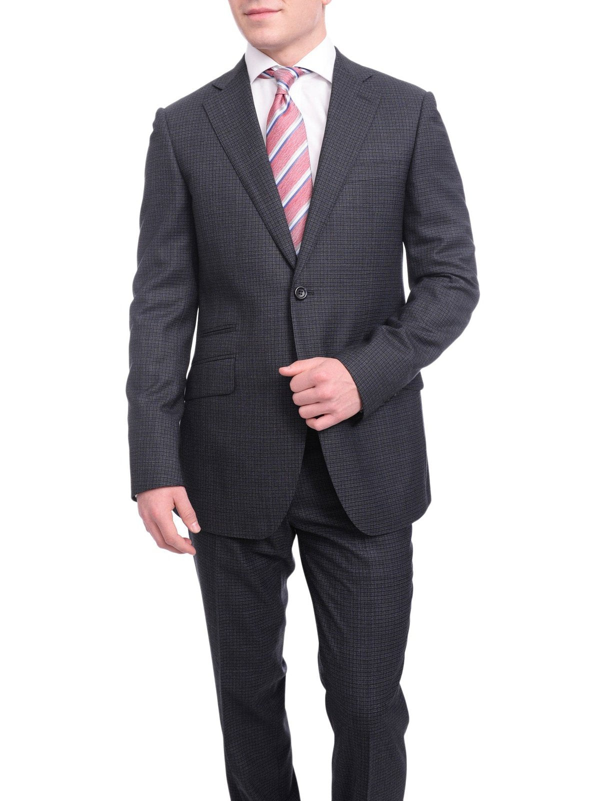 Napoli TWO PIECE SUITS Napoli Slim Fit Navy Blue Check Half Canvassed Tallia Delfino Wool Suit
