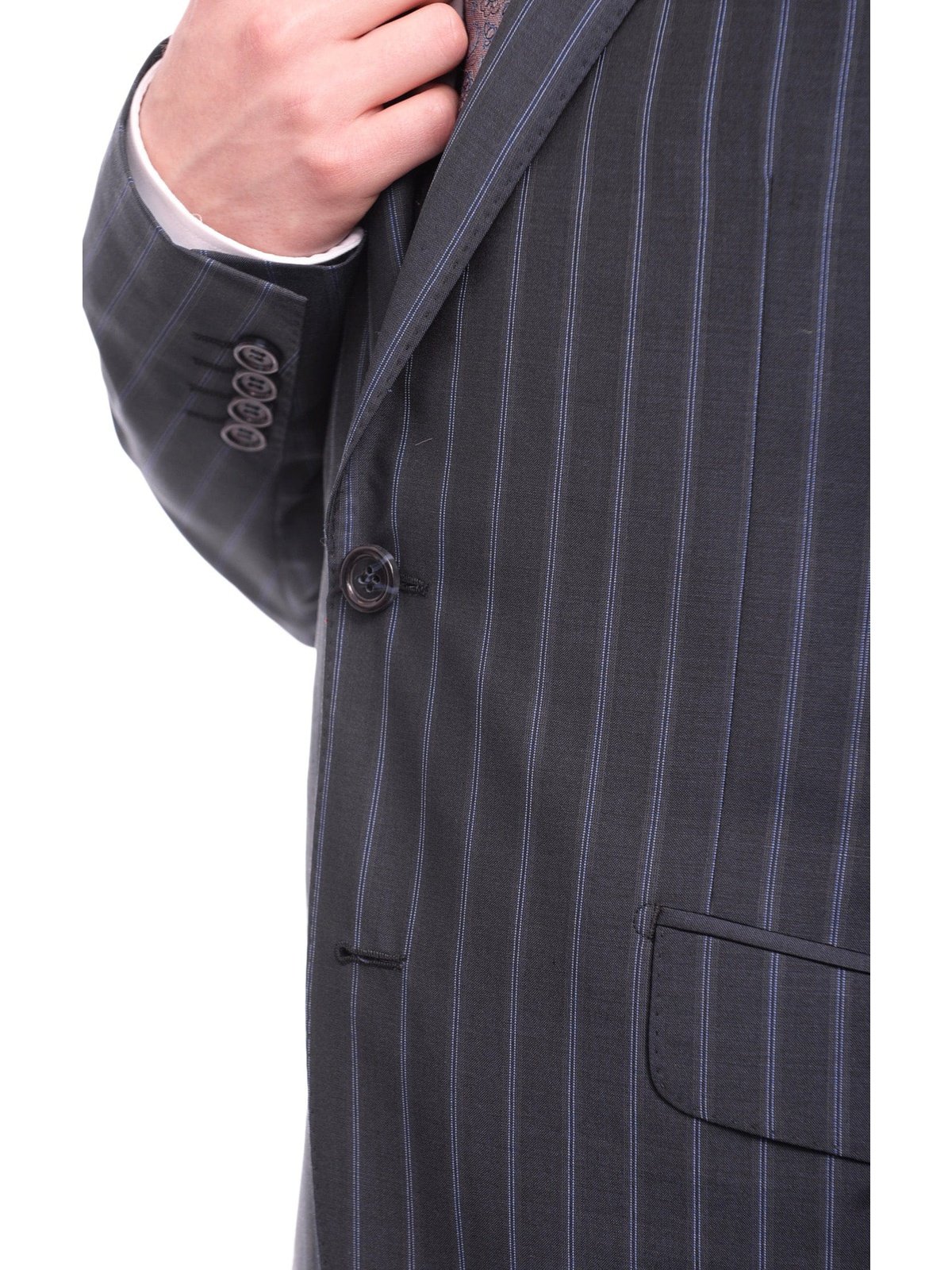 Napoli TWO PIECE SUITS Napoli Slim Fit Navy Blue Pinstripe Two Button Half Canvassed Wool Suit