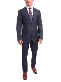 Thumbnail for Napoli TWO PIECE SUITS Napoli Slim Fit Navy Blue Pinstripe Two Button Half Canvassed Wool Suit