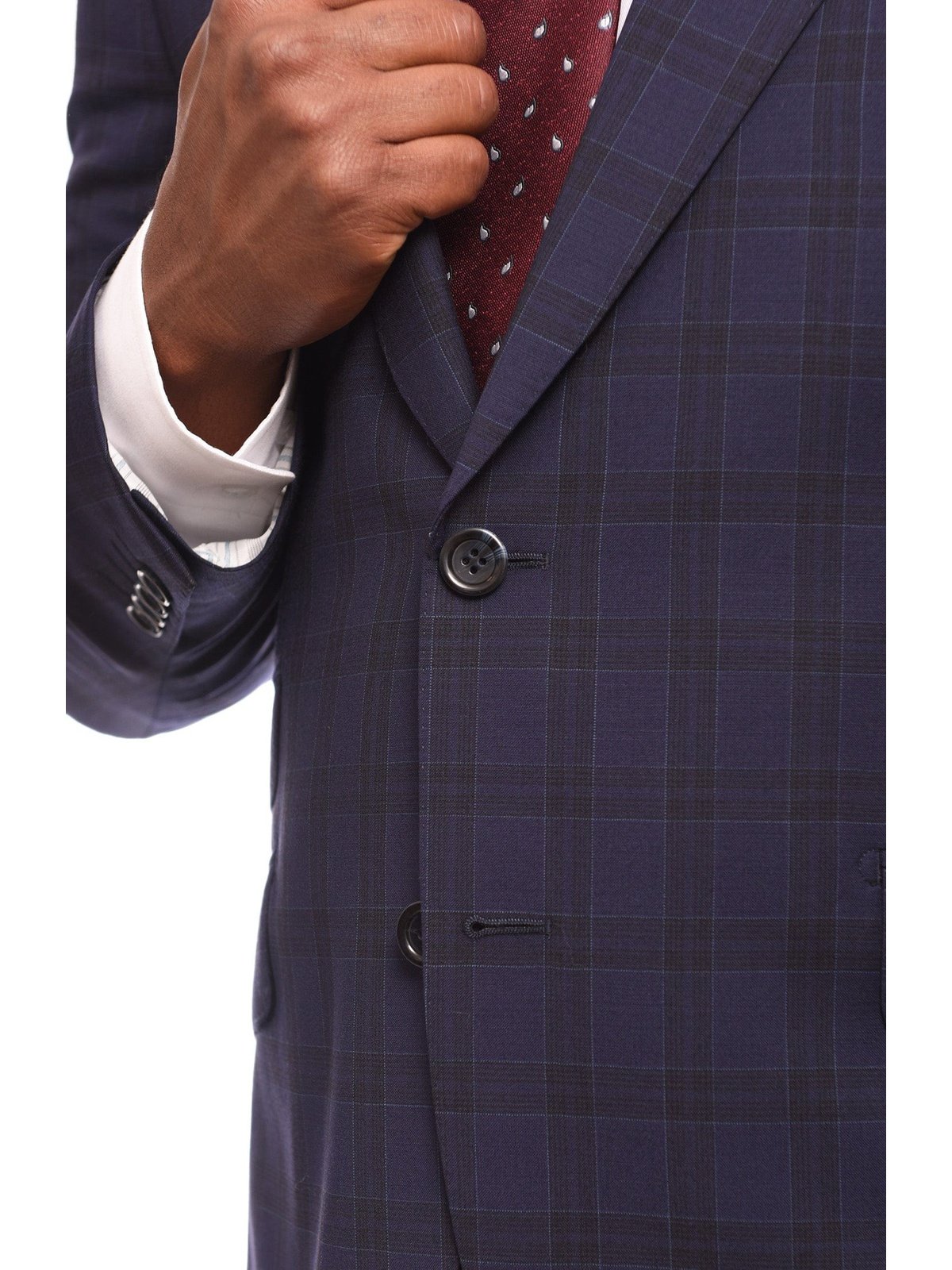 Napoli TWO PIECE SUITS Napoli Slim Fit Navy Blue Plaid Half Canvassed Wool Suit With Wide Peak Lapels