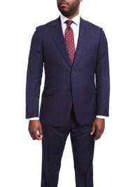 Thumbnail for Napoli TWO PIECE SUITS Napoli Slim Fit Navy Blue Plaid Half Canvassed Wool Suit With Wide Peak Lapels