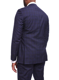 Thumbnail for Napoli TWO PIECE SUITS Napoli Slim Fit Navy Blue Plaid Half Canvassed Wool Suit With Wide Peak Lapels