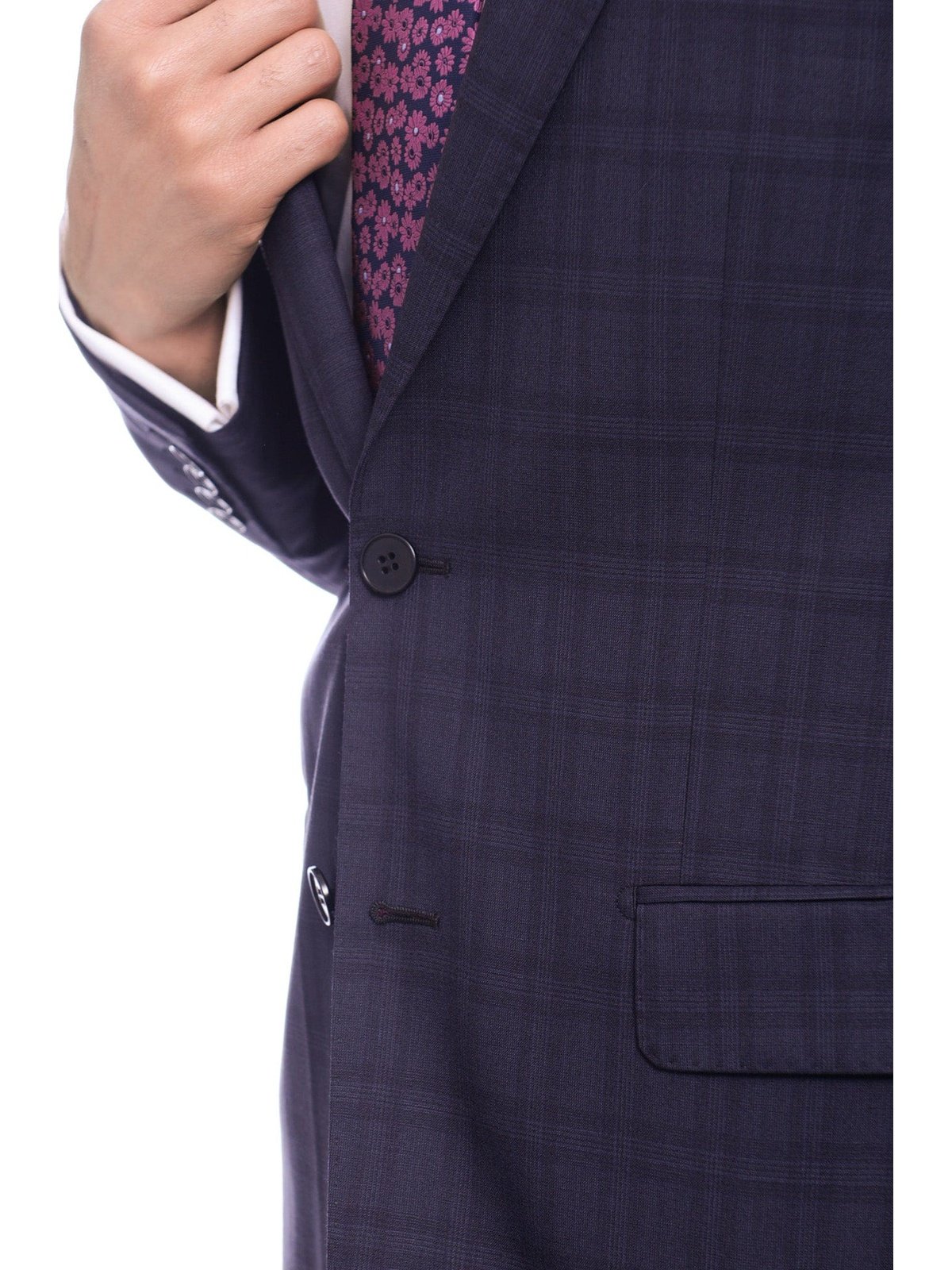 Napoli TWO PIECE SUITS Napoli Slim Fit Navy Blue Plaid Two Button Half Canvassed Wool Suit