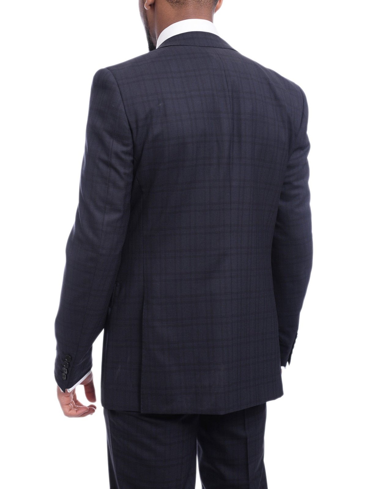 Napoli TWO PIECE SUITS Napoli Slim Fit Navy Blue Plaid Two Button Half Canvassed Wool Suit