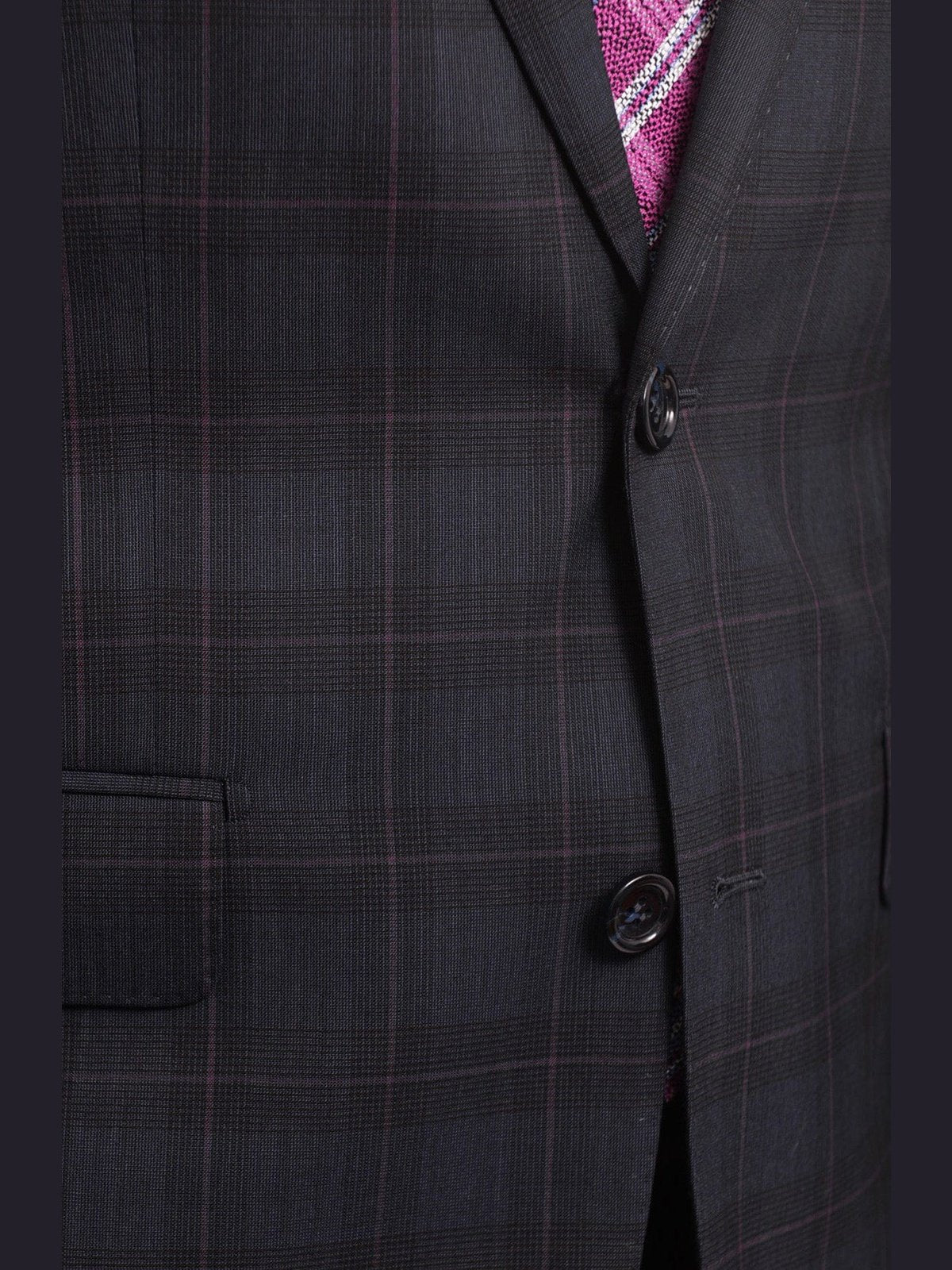 Napoli TWO PIECE SUITS Napoli Slim Fit Navy Blue Plaid With Red Windowpane Half Canvassed Wool Suit